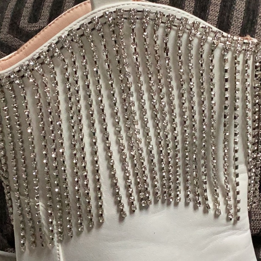 White rhinestone Fringe Cowboy Boots - Picture 2 of 7